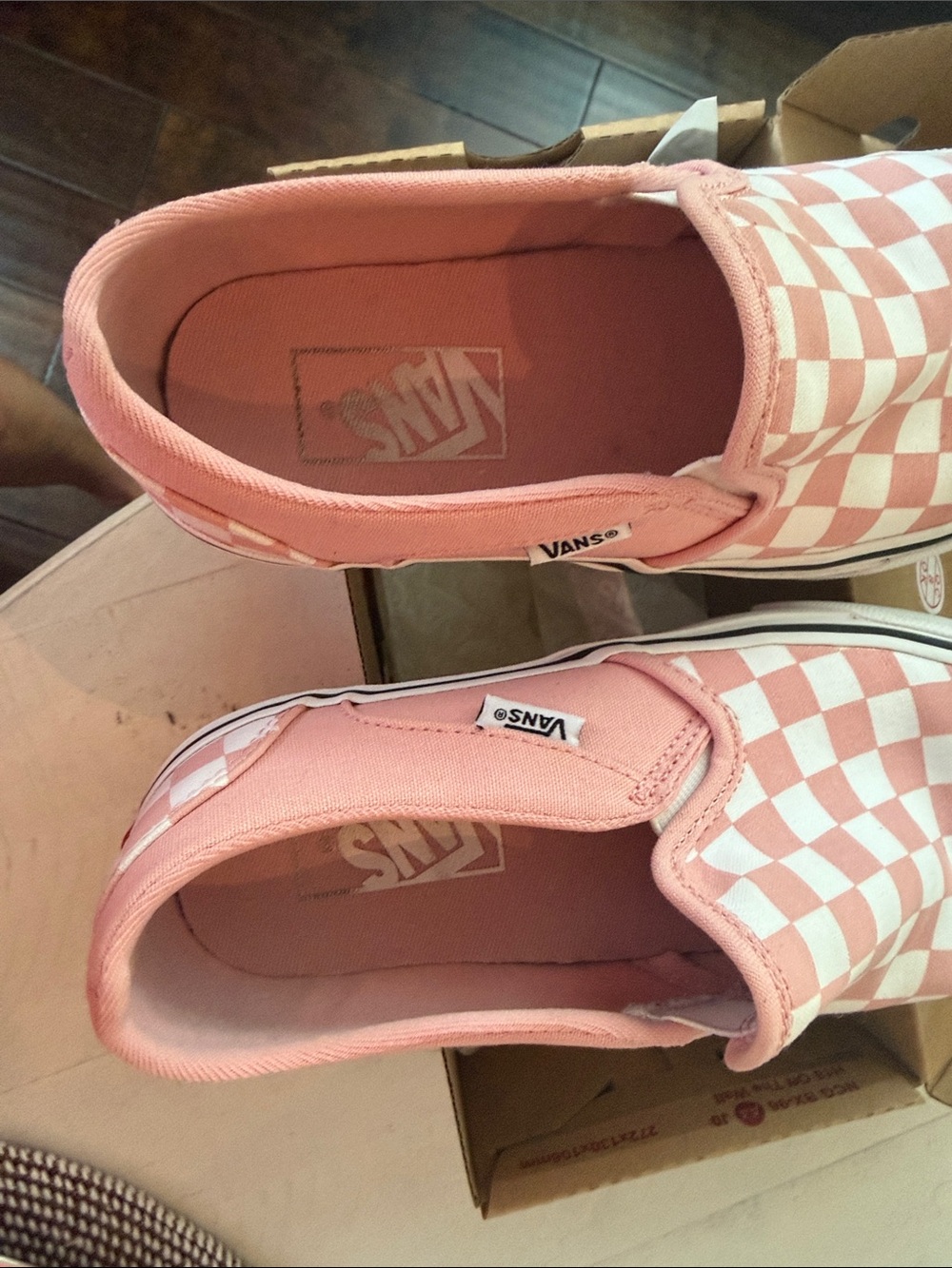 Vans Pink & White Checkerboard Slip-On Sneakers - Picture 5 of 10